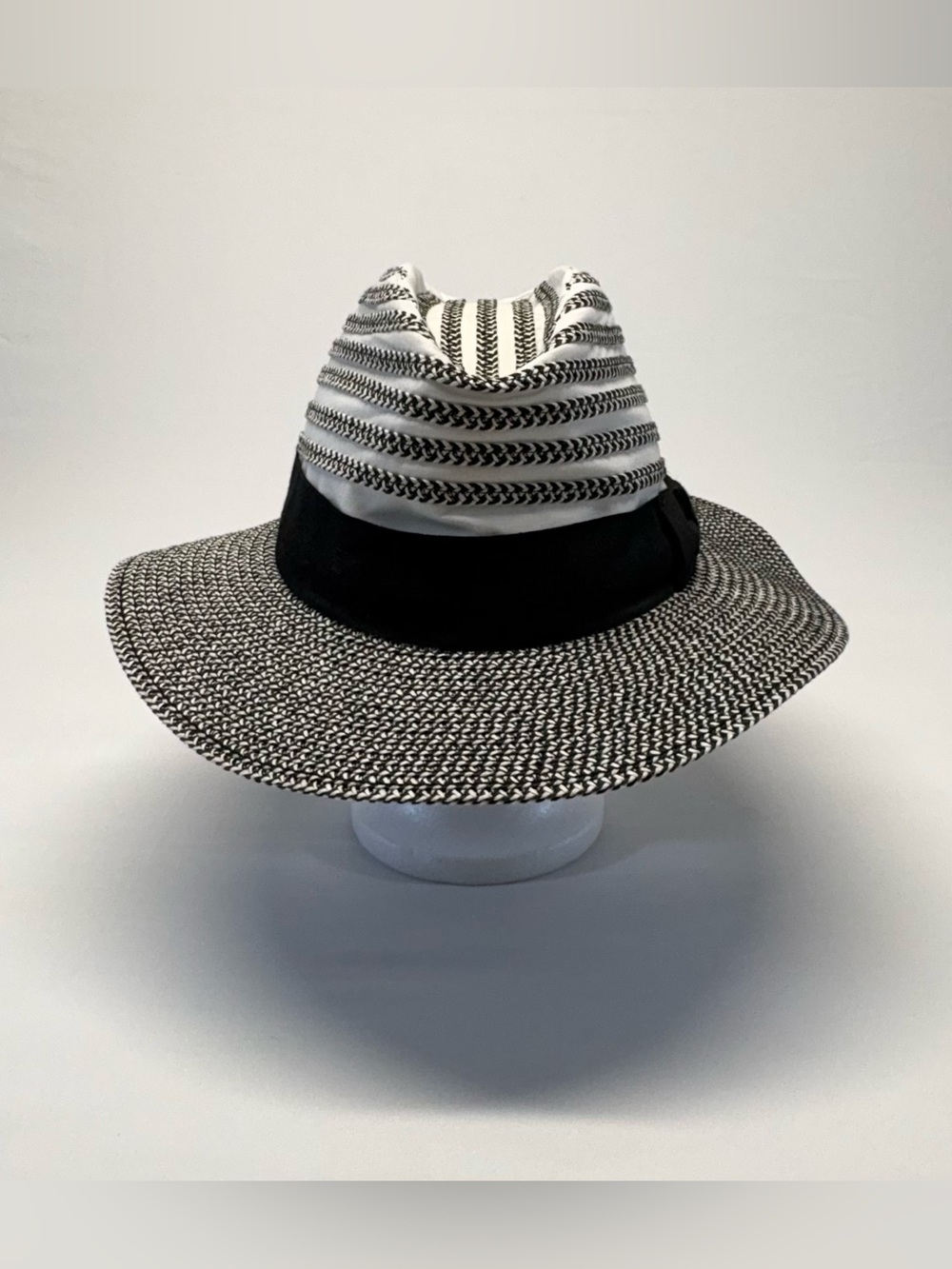 Daniele Meucci Italy Mixed Media Striped Straw Fedora Hat - Black/White